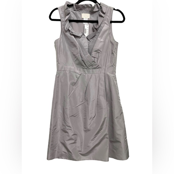 J Crew 100% Silk Silver Ruffle Neck Dress 6 - Picture 4 of 9